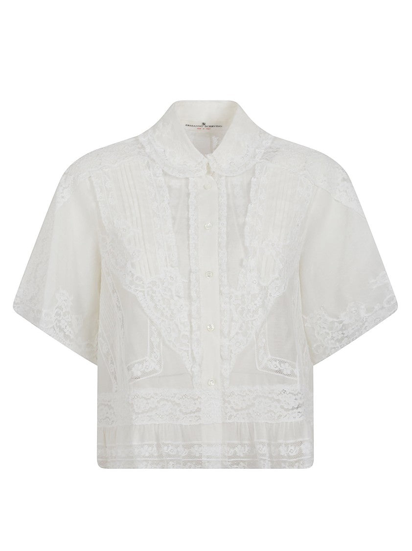 Ermanno Scervino Cropped Shirt With Delicate Lace Design
