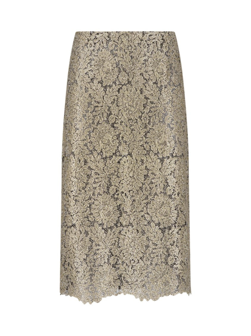 Ermanno Scervino Gold Embroidered Tulle Midi Skirt