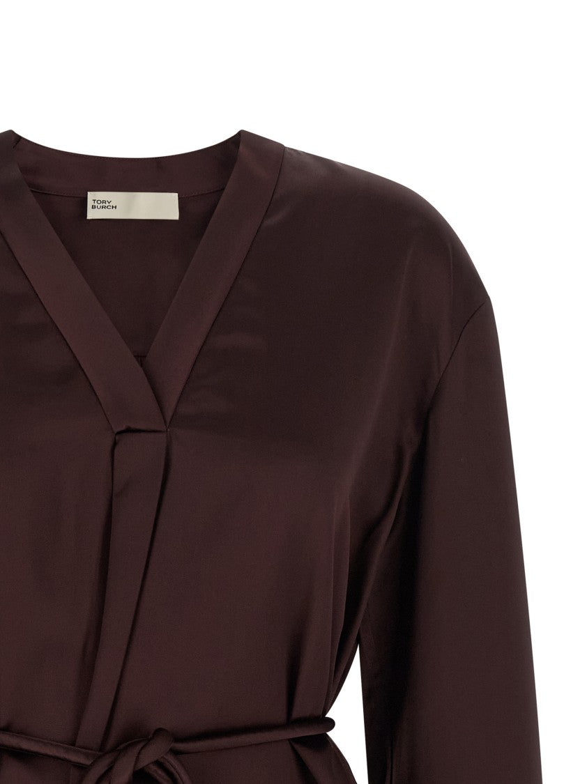 Tory Burch Glossy Viscose Satin Blouse With Adjustable Waist