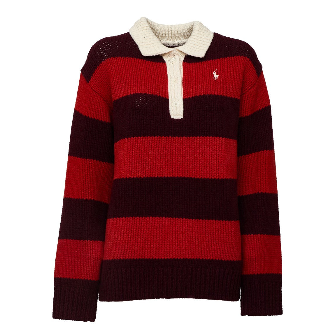Polo Ralph Lauren Striped Ribbed Wool Oversized Polo Sweater