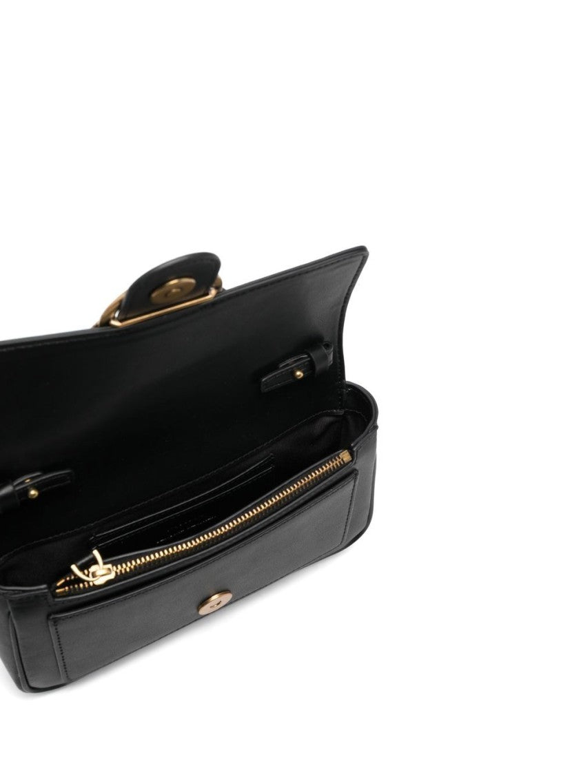 Pinko Jet Black Calf Leather Handbag