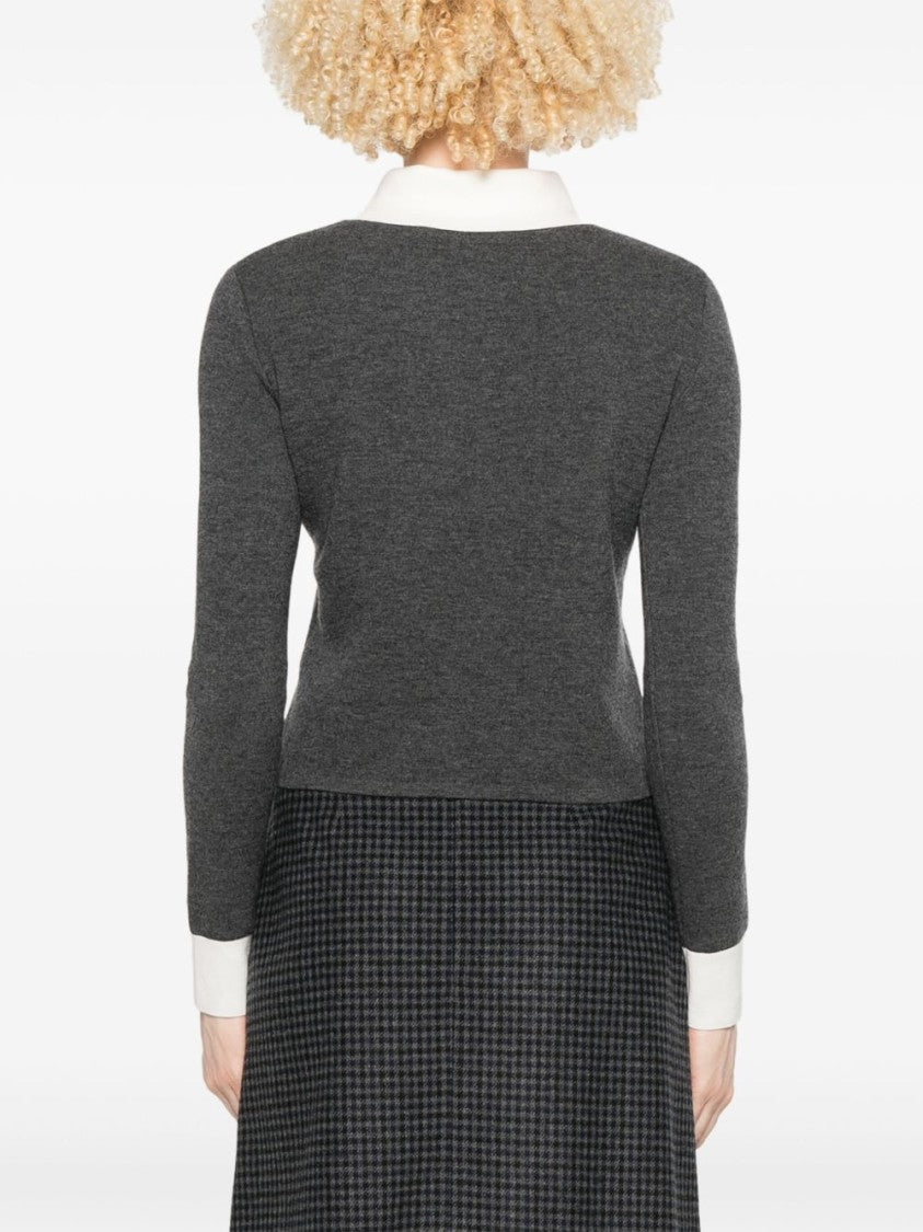 Self-Portrait Grey Cardigan With Contrasting Collar