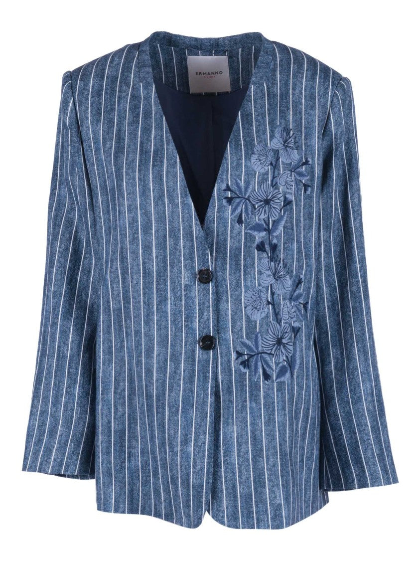 Ermanno Scervino Single Breasted Linen Pinstripe Blazer