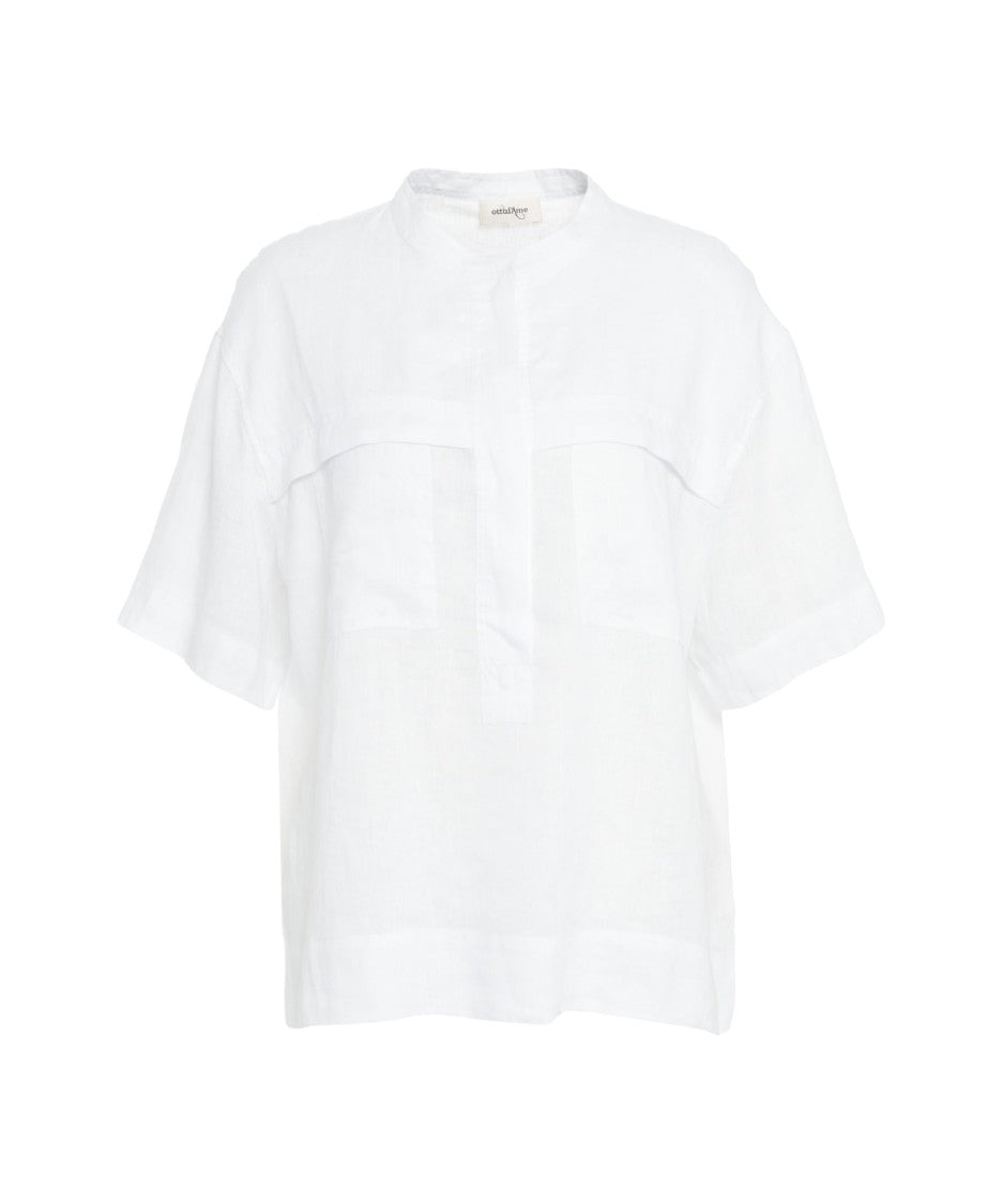 Ottod'ame Linen Blouse With Mandarin Collar