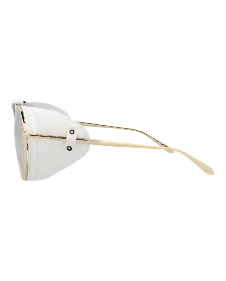 Alaïa Aviator-Frame Metal Sunglasses With Gold Finish And Leather Trim