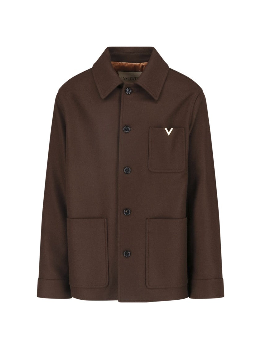 Valentino Brown Structured Classic Collar Metallic Accent Jacket