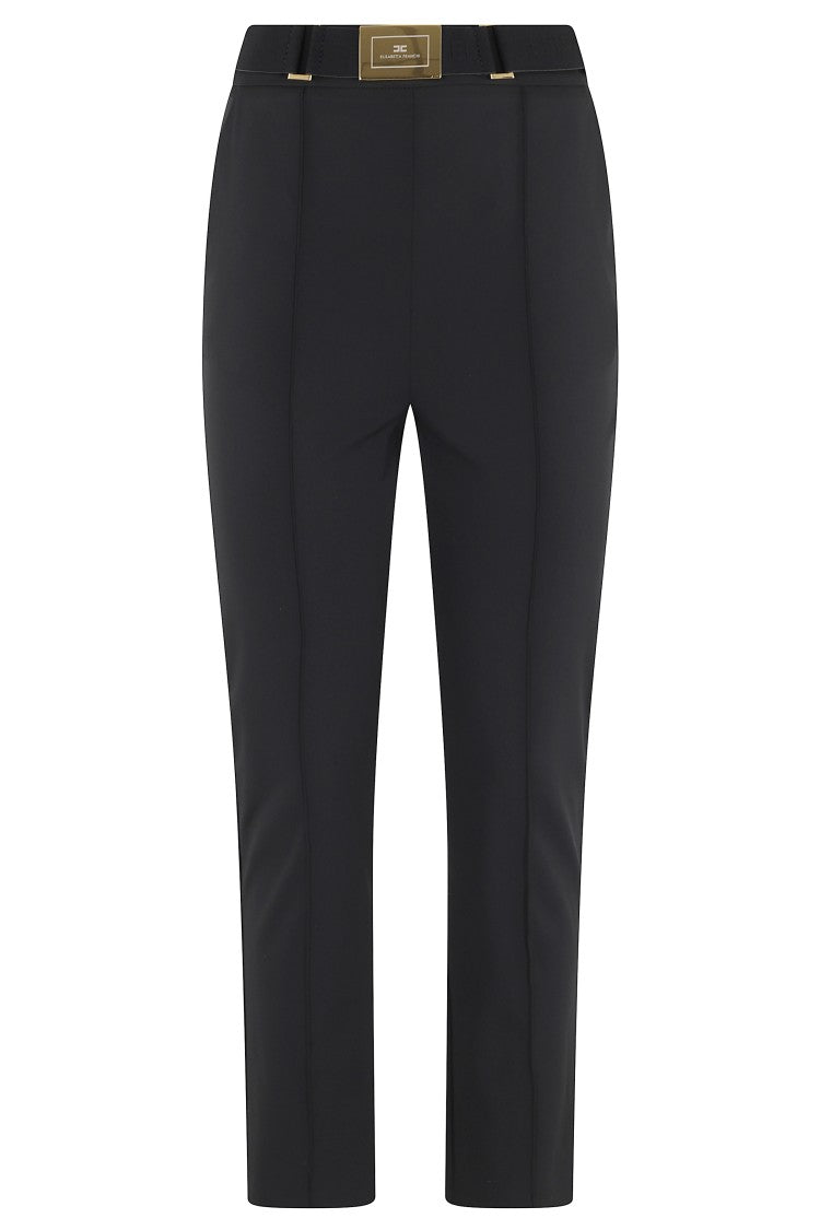 Elisabetta Franchi Black Metal Buckle Cropped Polyamide Formal Pants