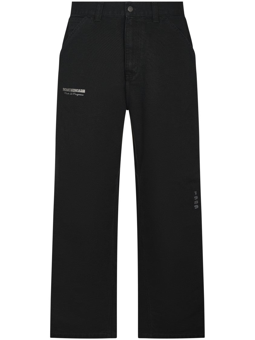 Carhartt Wip Relaxed Fit Black Organic Cotton Trousers With Embroidered Back Pocket