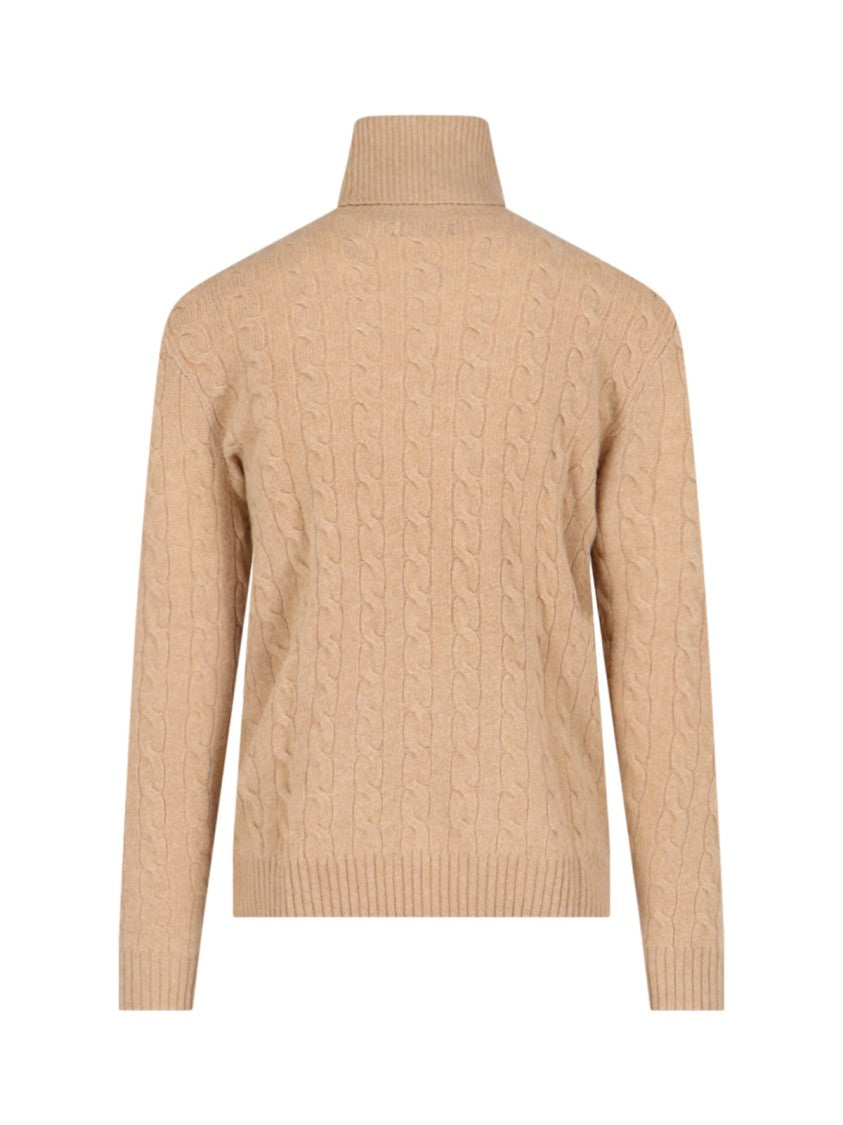 Polo Ralph Lauren Cable Knit Turtleneck Sweater With Embroidered Logo