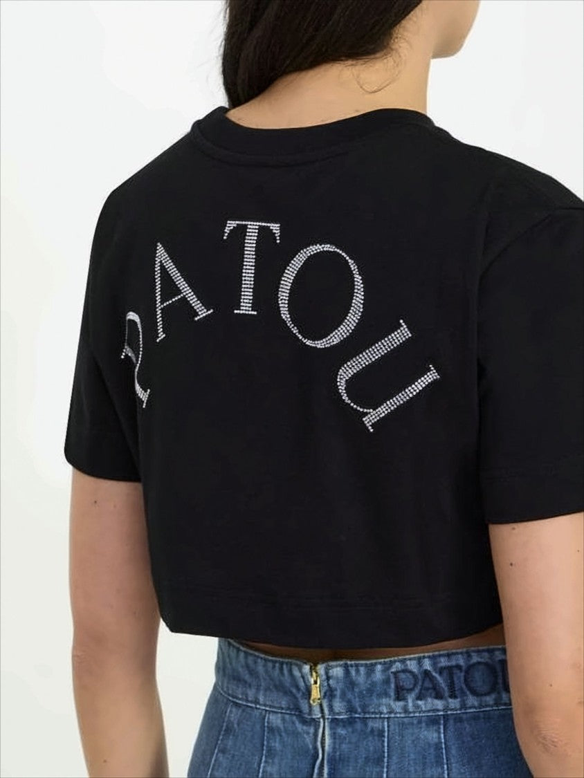 Patou Cropped Short-Sleeve T-Shirt With Embellished Logo