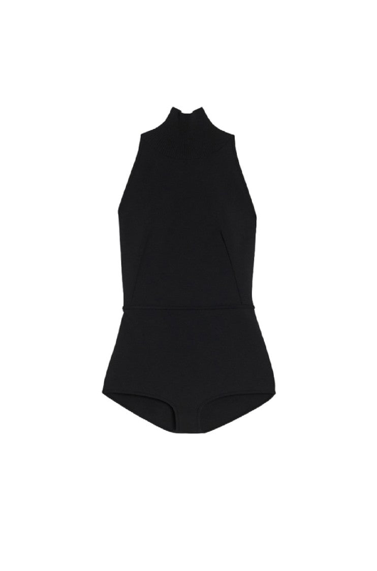 Max Mara Black High-Neck One-Piece With Open Back And Structured Shorts