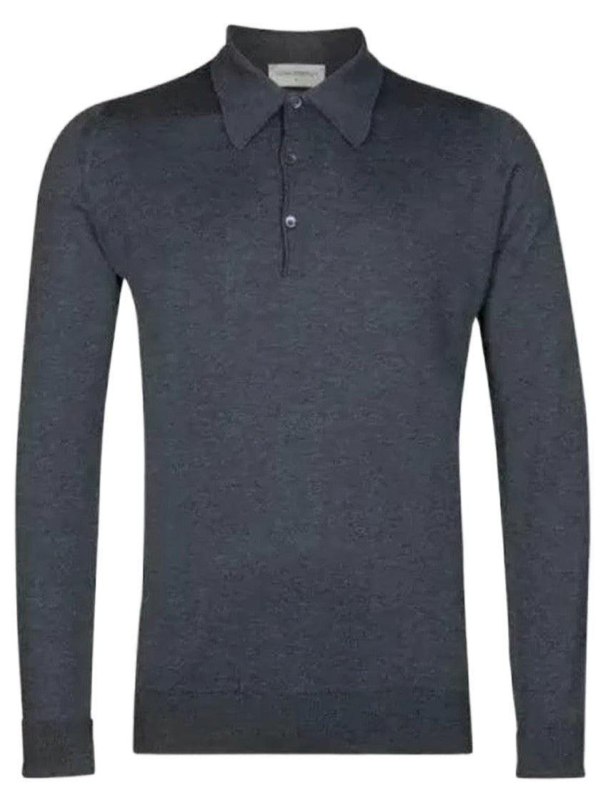 John Smedley Fitted Grey Long-Sleeve Polo Shirt With Classic Collar