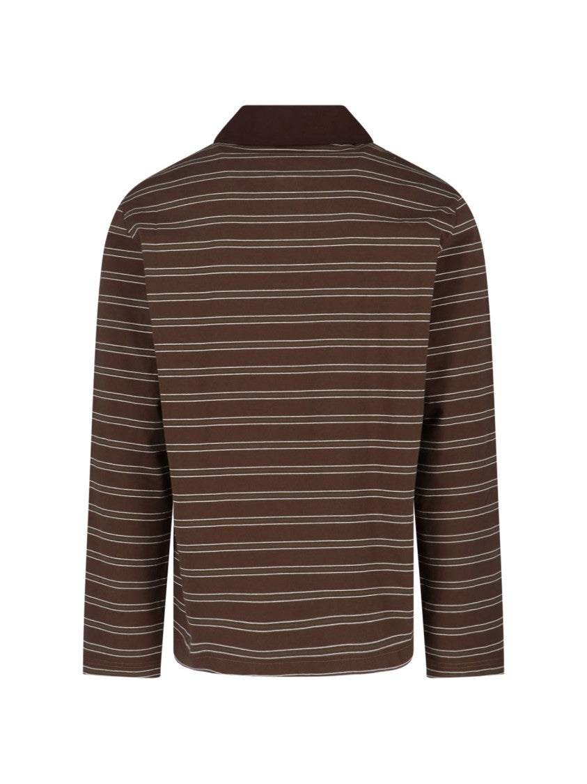 A.P.C. Striped Polo Shirt In Brown Cotton, Classic Collar