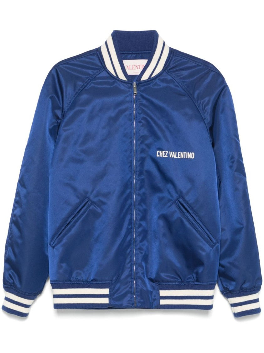 Valentino Blue Satin-Finish Bomber Jacket