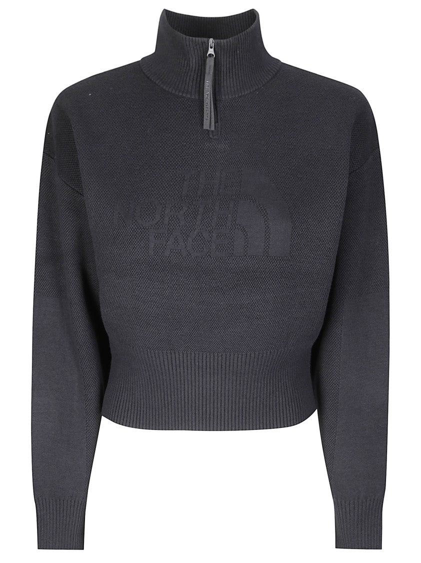 The North Face High-Collar Cropped Half-Zip Sweater With Textured Knit