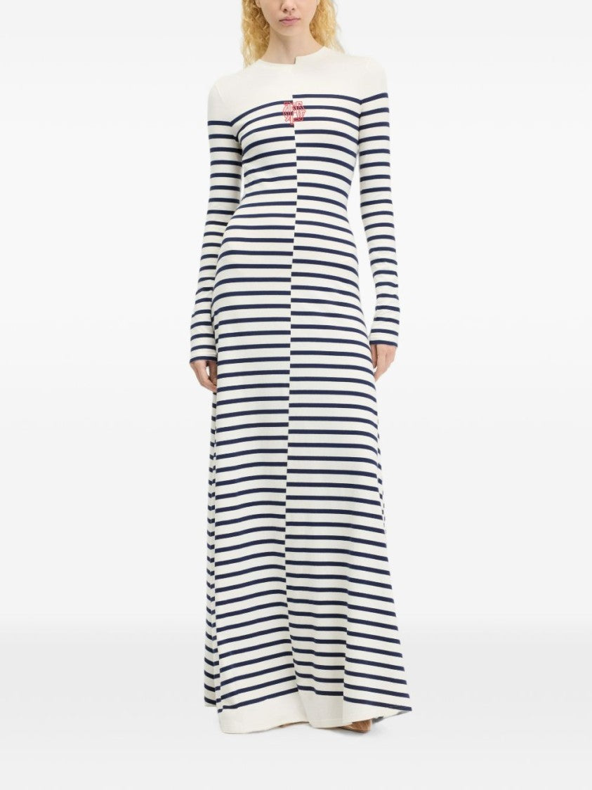 Jean Paul Gaultier Striped Logo Detail Fitted Maxi Dress