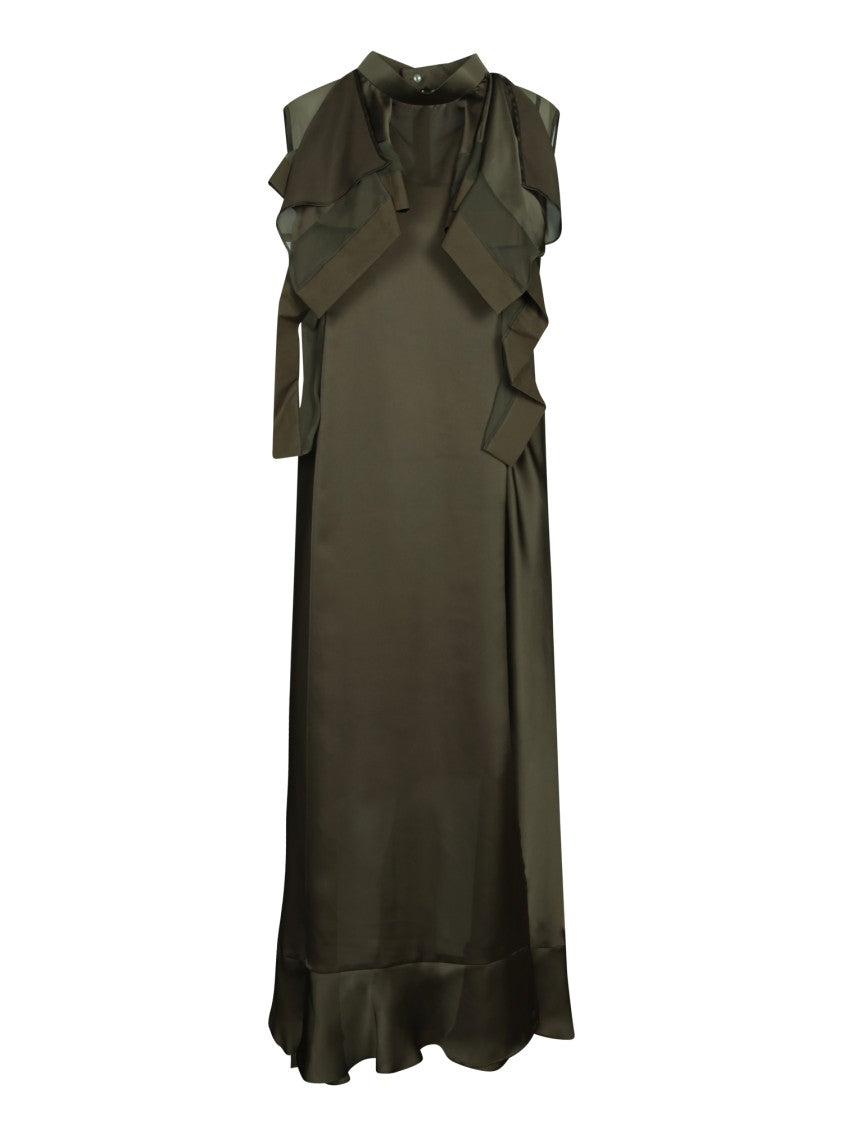 Sacai Khaki Satin Maxi Dress