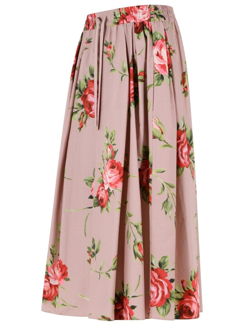 Dolce & Gabbana Rose On Base Rose Bouquet Print Midi Skirt