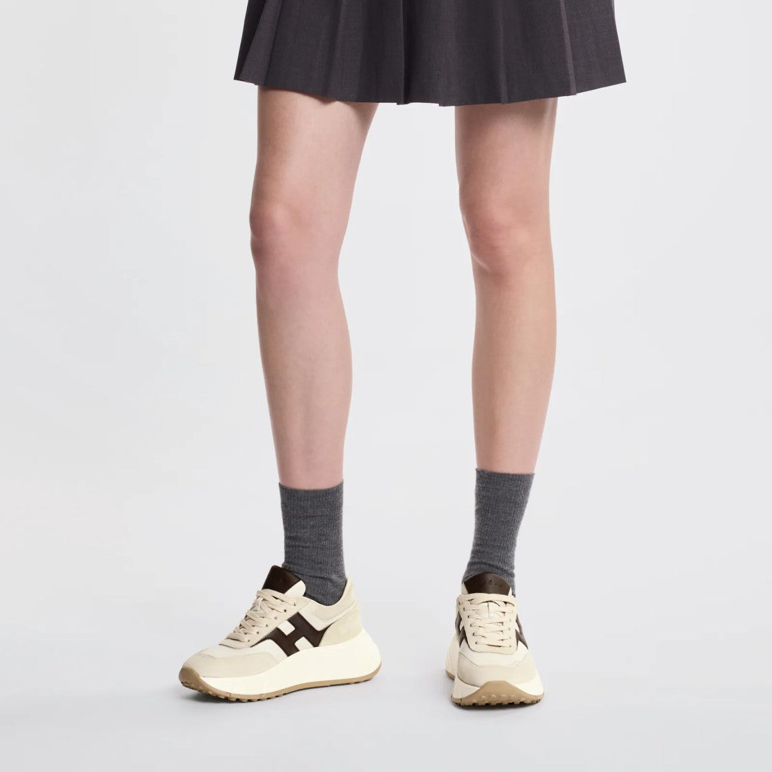 Hogan Beige And Brown Lace-Up Shoes With Sole