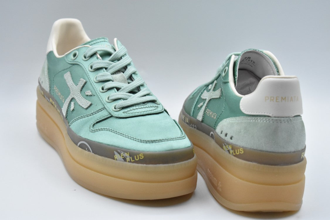Premiata Double-Layered Platform Green Sneakers With Design