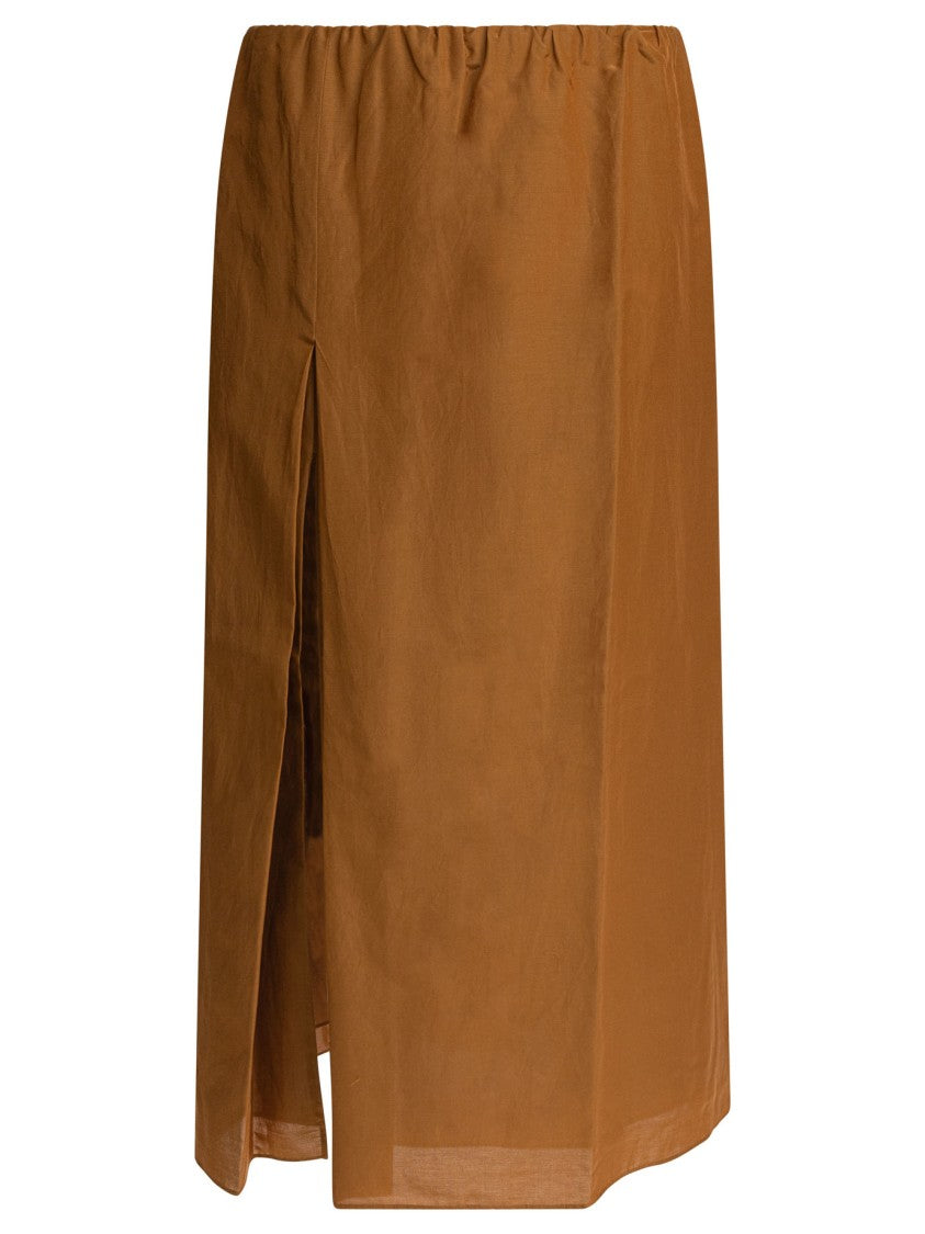 Loulou De Saison Long Gathered Skirt In Soft Cotton-Silk Blend