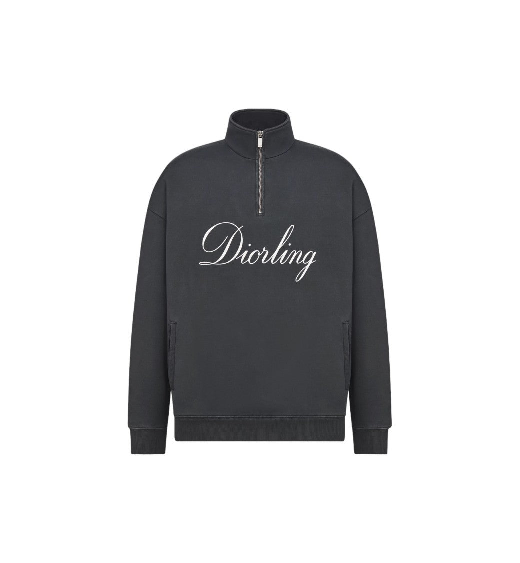 Dior Half-Zip Stand Collar Brushed Cotton Sweatshirt