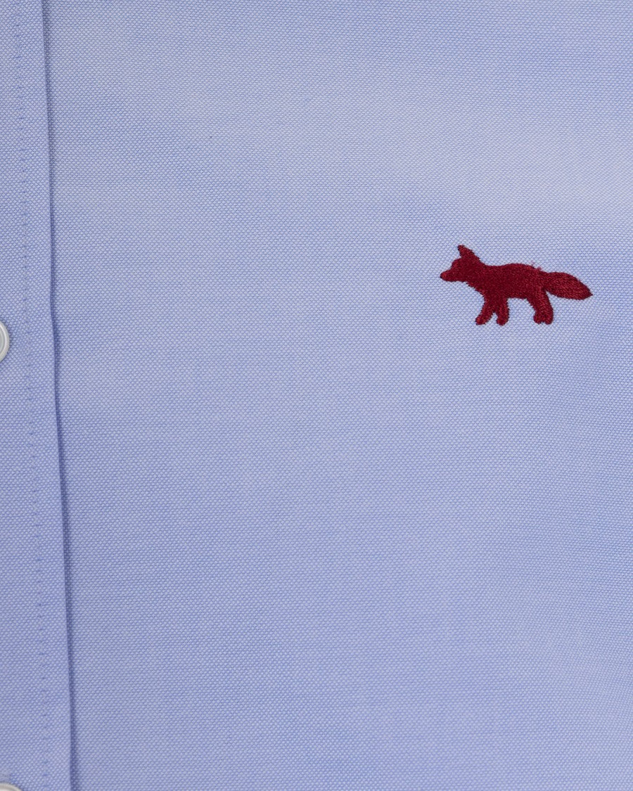 Maison Kitsuné Oxford Cotton Casual Shirt With Embroidered Fox Profile