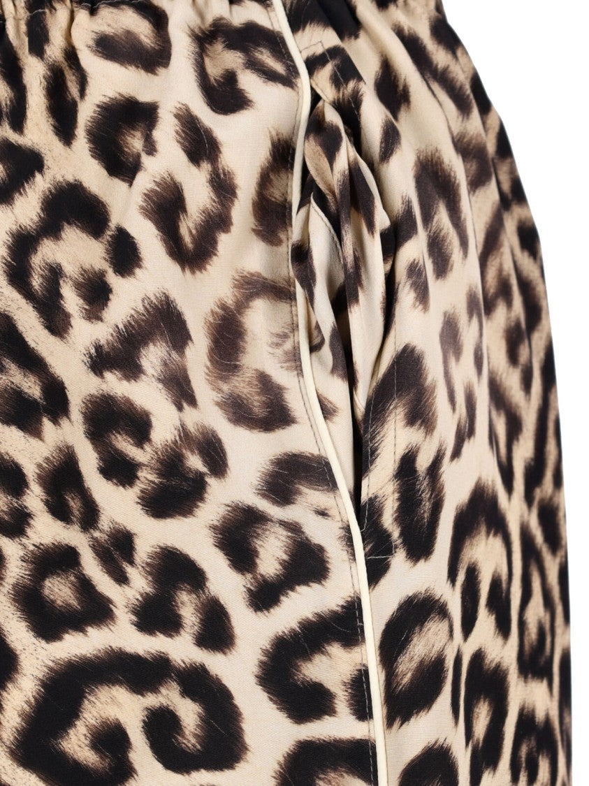 Ermanno Scervino Brown Silk Pajama Trousers, Animalier Pattern