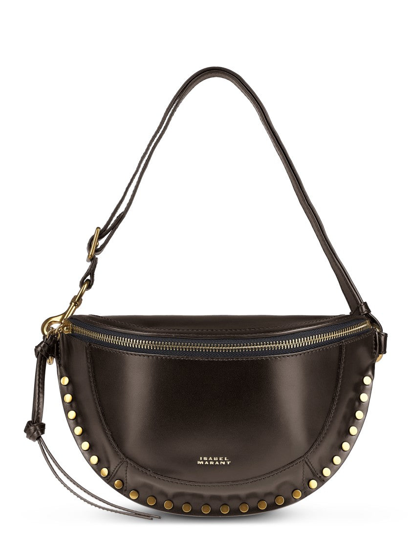 Isabel Marant Curved Brown Leather Shoulder Bag With Gold-Tone Studs