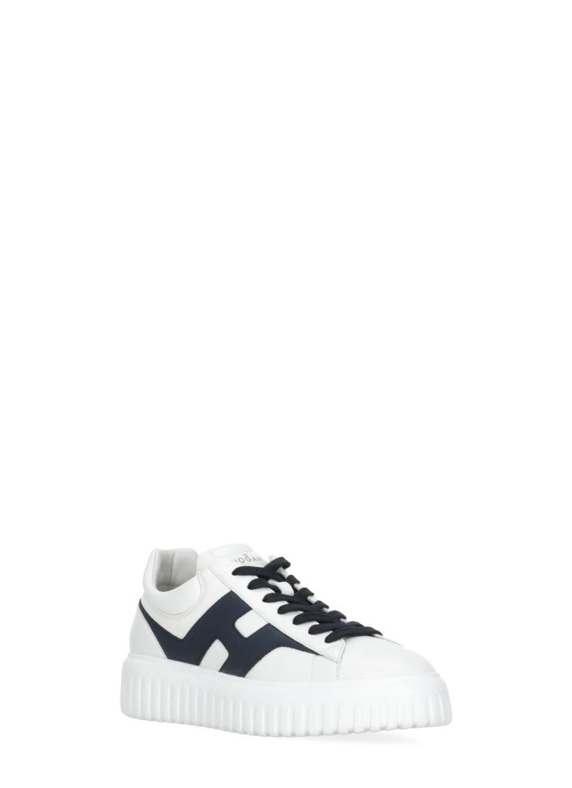 Hogan White H-Stripes Relief Logo Leather Sneakers