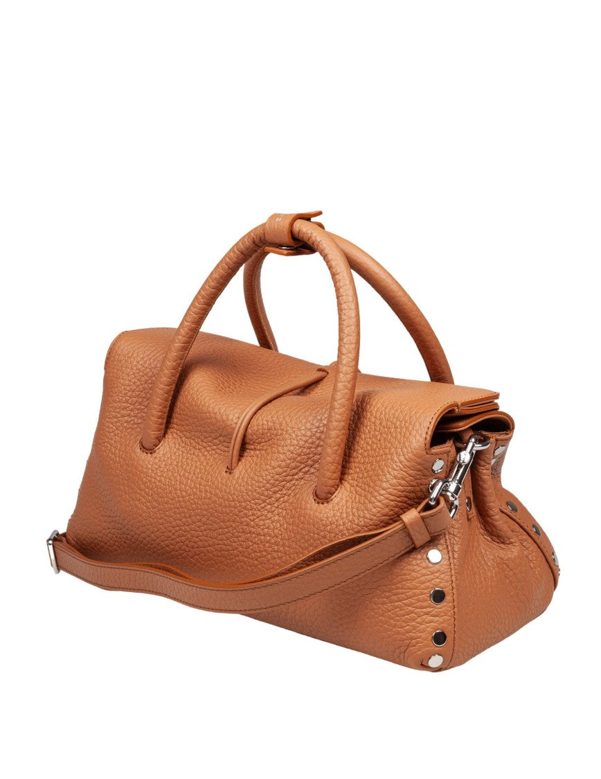 Zanellato Hammered Leather Shoulder Bag With Tubular Handles