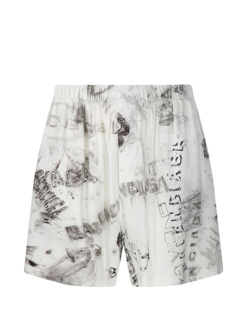 Balenciaga Washed Crayon Print Viscose Poplin Pyjama Shorts