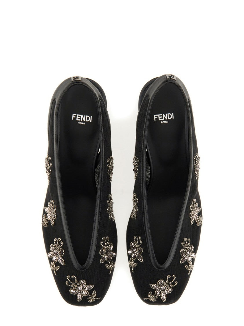 Fendi Intricate Floral Embroidery Slingback Shoes