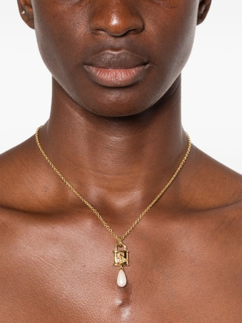Vivienne Westwood Gold Padlock Teardrop Pearl Pendant Necklace