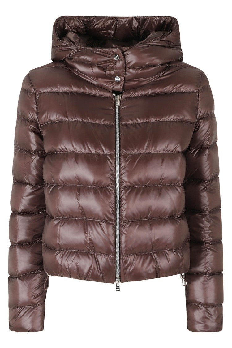Herno Dark Brown High Neck Hooded Double-Slider Zip Polyamide Down Jacket
