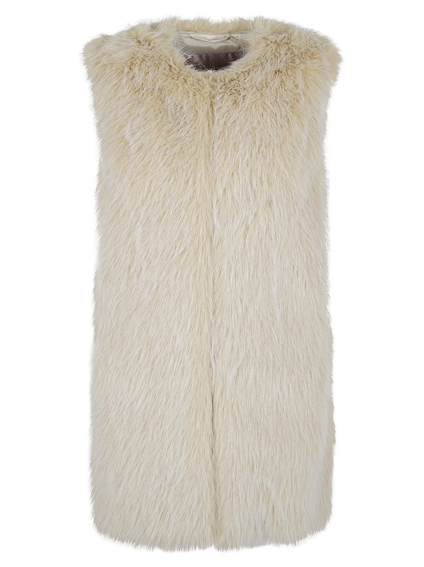Herno Sleeveless White Waistcoat With Faux Fur Texture