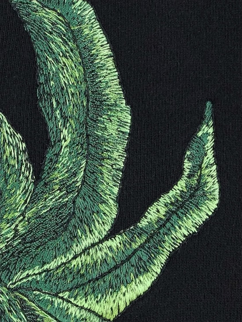 Palm Angels Cropped Black Hoodie With Embroidered Leaf Design