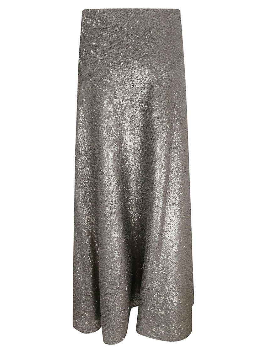 Herno Midi Skirt With Shimmering Metallic Finish And Flared Silhouette