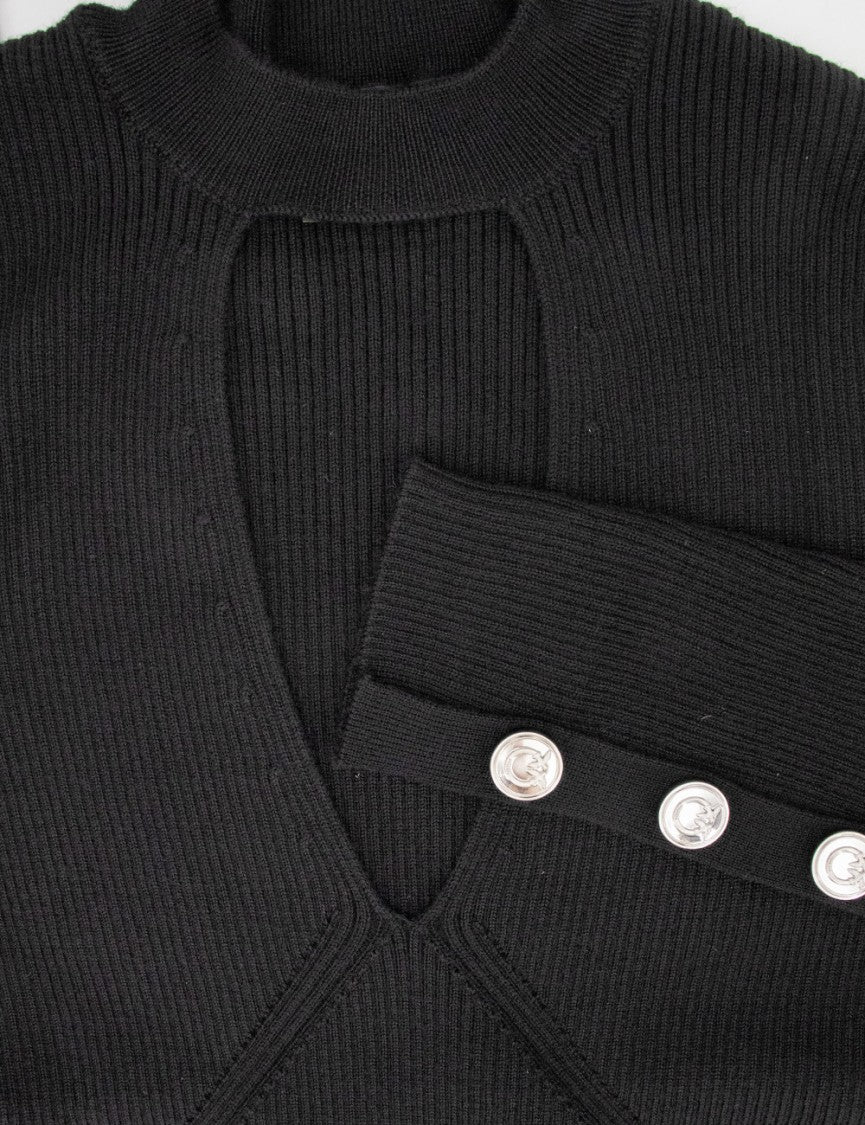 Pinko Ribbed Knit Wool Sweater With Cut-Out Details