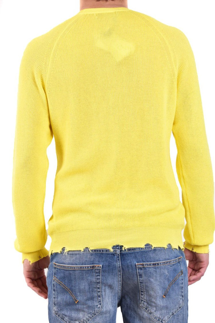 Laneus Ribbed Cotton Knit Sweater Distressed Finishing