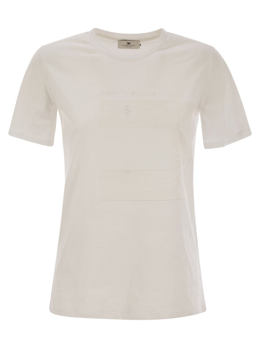 Elisabetta Franchi Jersey T-Shirt With Voile Macro Logo