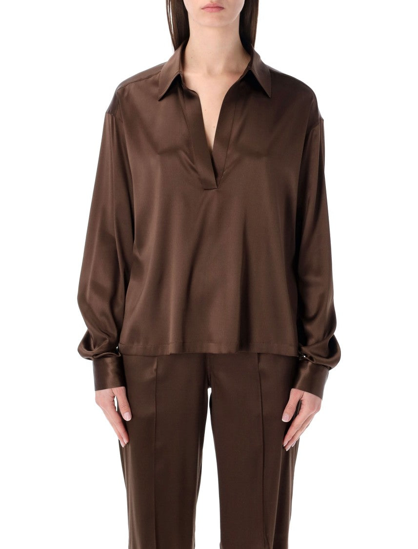 Tom Ford Stretch Silk Satin Polo Blouse