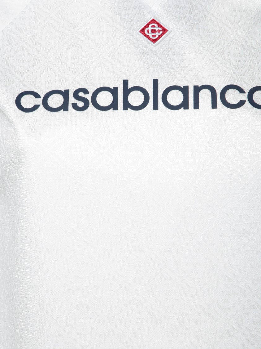 Casablanca Jacquard White T-Shirt With V-Neck
