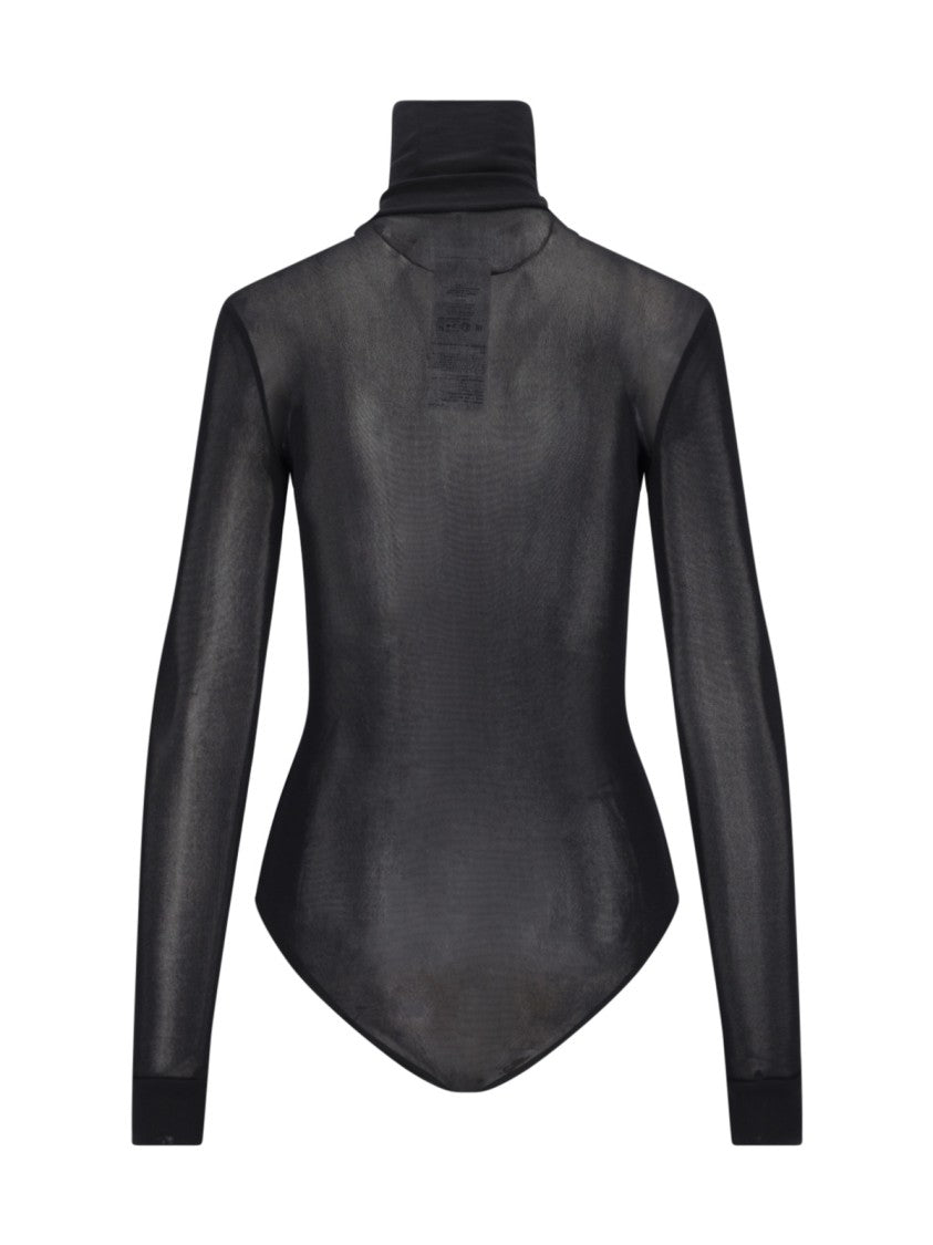 Maison Margiela Transparent High-Neck Bodysuit In Black Viscose Jersey