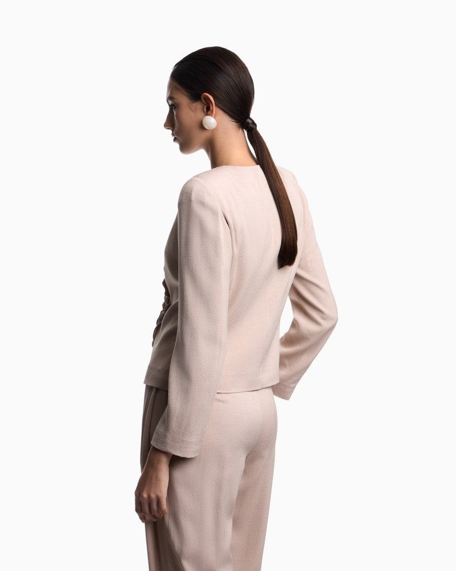 Emporio Armani Textured Weave Fabric Ruffled Fitted Jacket