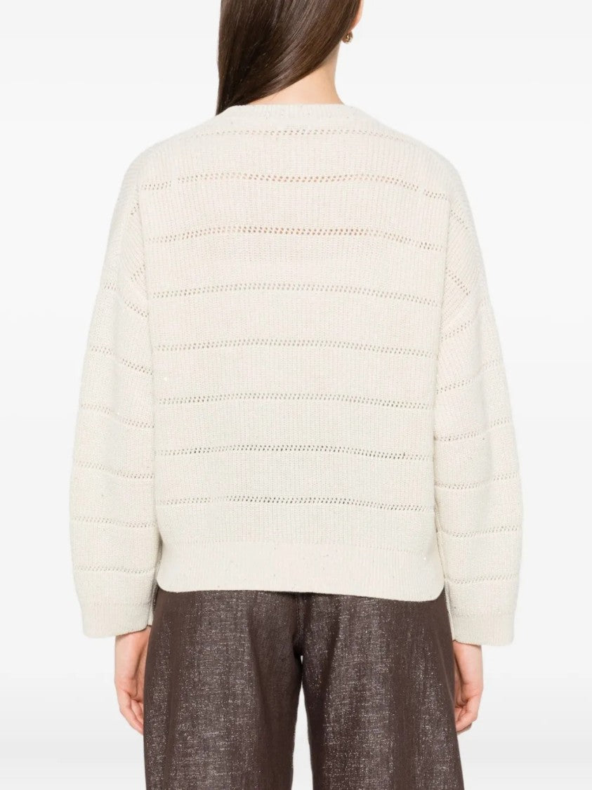 Brunello Cucinelli Knit Sweater With Open-Knit Stripe Pattern And Relaxed Fit