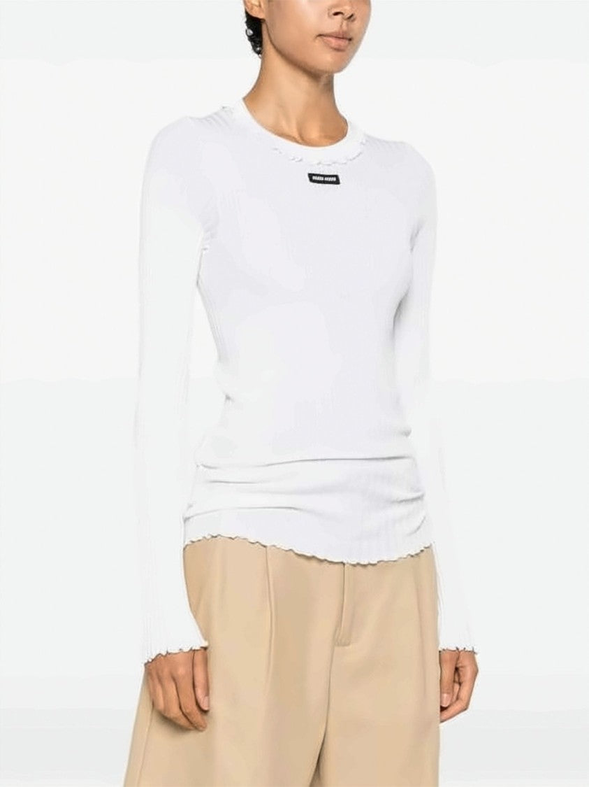 Miu Miu Fitted Ribbed Silk Crewneck Sweater
