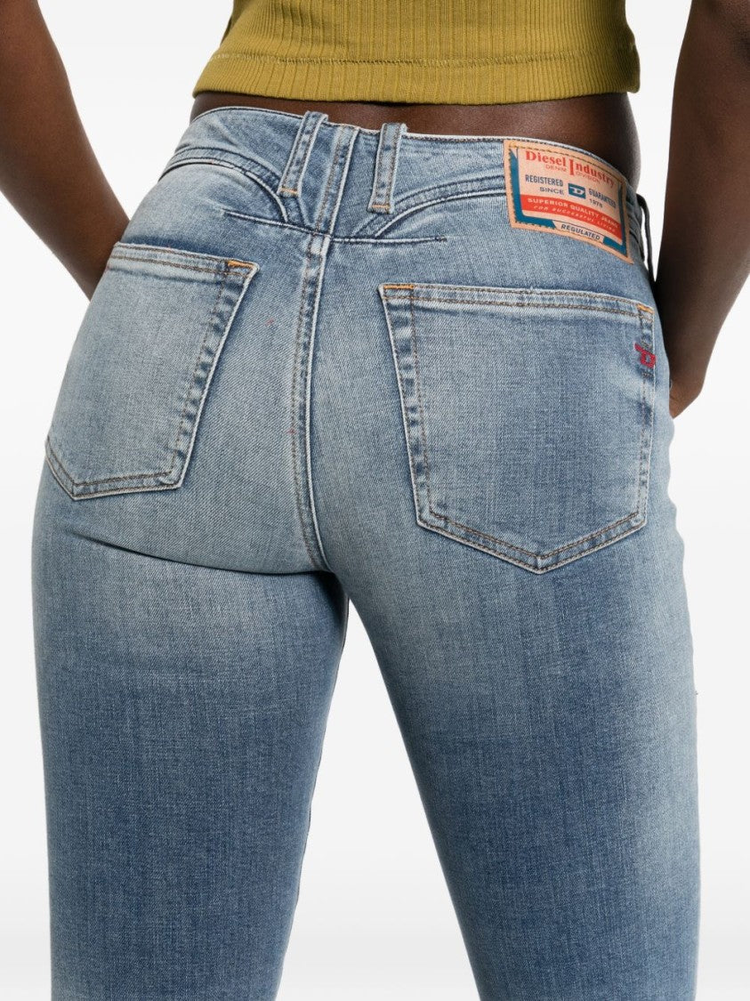 Diesel Faded Blue Denim Jeans With Flared Silhouette