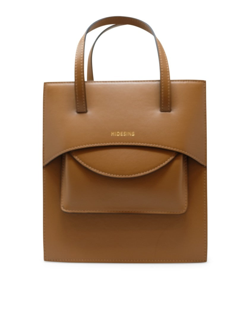 Hidesins Structured Caramel Leather Handbag With Distinctive Flap Pocket