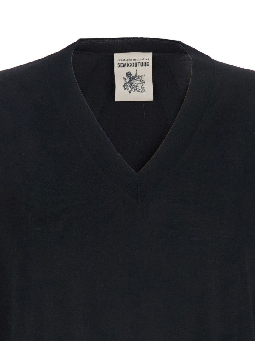 Semi Couture V-Neck Black Virgin Wool Sweater